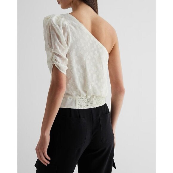 Express Women’s Polka Dot One Shoulder Banded Bottom Top Swan Size XL NWT $68 - Picture 3 of 16